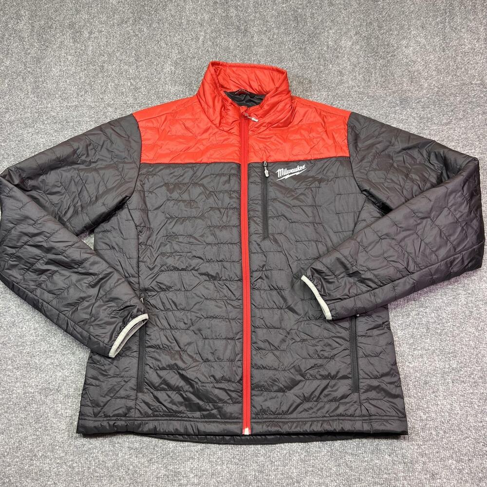 Hexa Custom Jacket Mens XL Black Red Puffer Insulated Full Zip Milwaukee Logo